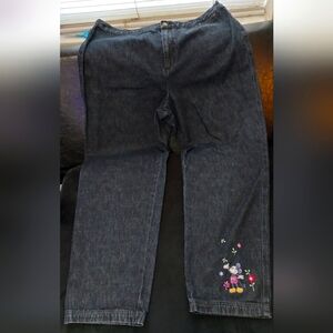 Vintage Disney Store Women's Denim Jeans XL Mickey Mouse Embroidered‎ Floral